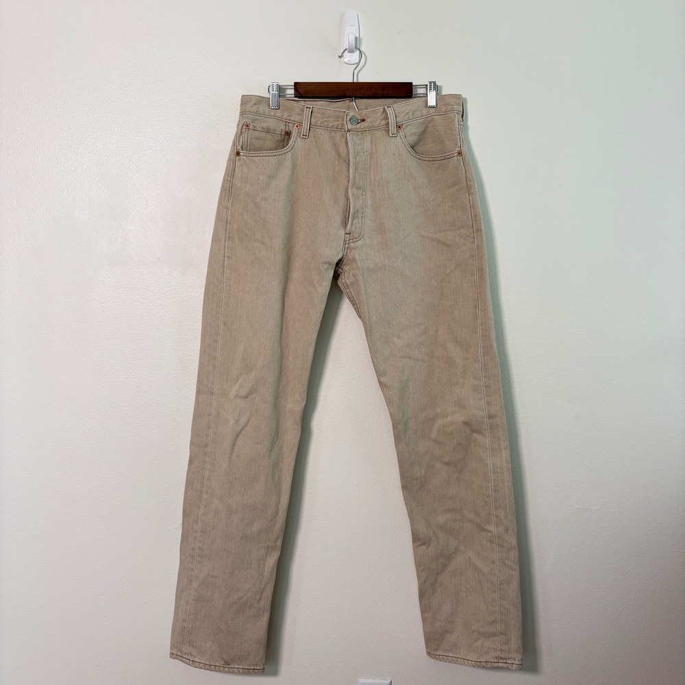Levis 501 Mens Tan Sand Denim Jeans Straight Leg Button Fly Made in USA 36x34